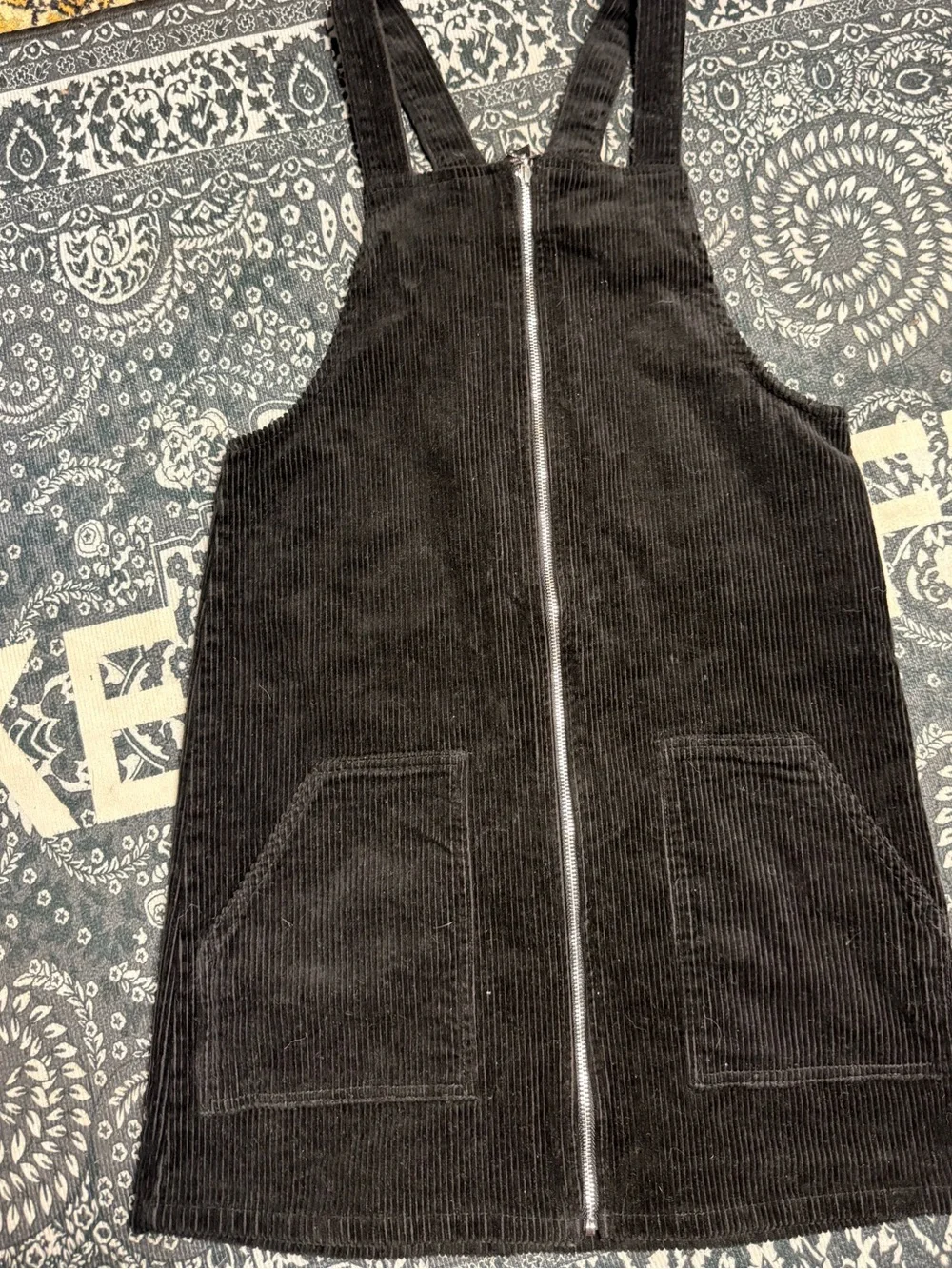 Forever 21 Black Corduroy Zip-Front Pinafore Dress